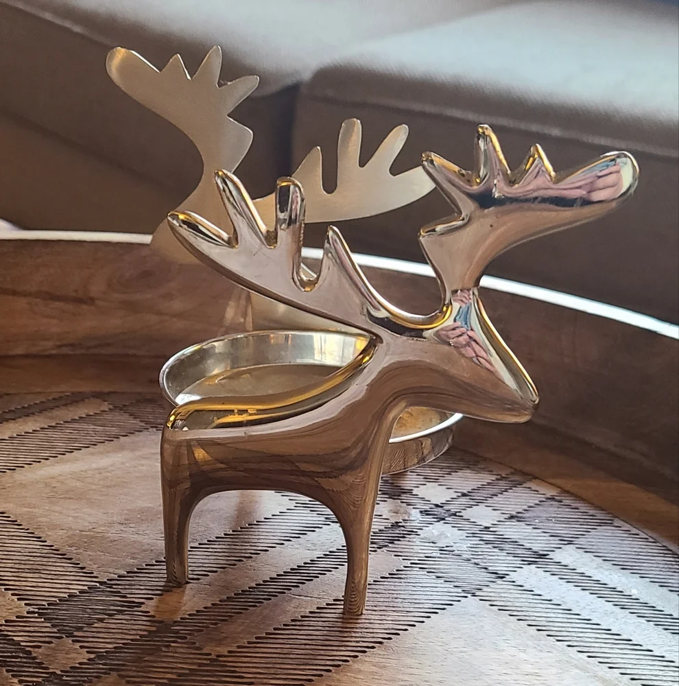 Crate & Barrel Reindeer pillar Candle Holder 4.75